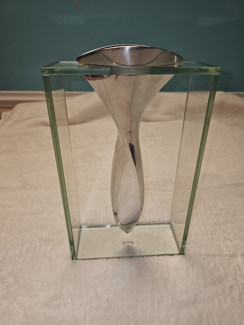 Polished Cast Aluminum Vase In Handmade Badash China Cube Frame